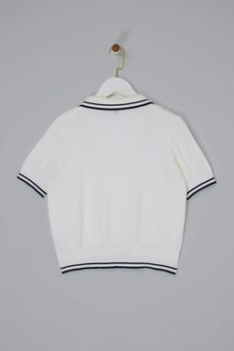 Ekru Genis Yaka Dugmeli K?sa Kol Triko Bluz TWOSS26BZ00125 - Trendyolmilla фото 6