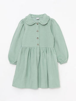 Bebe Yaka Basic Uzun Kollu Kadife K?z ?ocuk Elbise