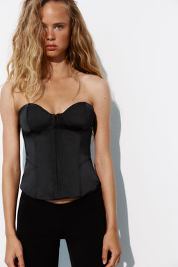 TOP CORSETERO SATINADO PALABRA DE HONOR / Negro