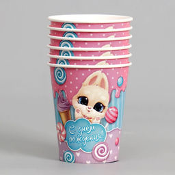 Стакан бумажный С днём рождения, зайка, набор 6 шт., 250 мл - Страна карнавалия фото 4