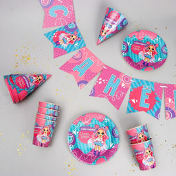 Набор бумажной посуды С Днём Рождения, самая яркая, 6 тарелок, 6 стаканов, 6 колпаков