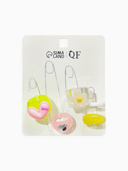 Набор колец 5 шт. «Стиль лёгкий. Цветы и сердечки», размер МИКС (17-19), цветные