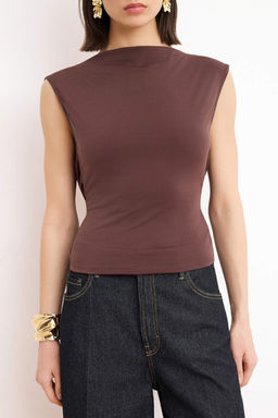 Kahverengi Duz Kay?k Yaka Kolsuz Orme Sandy Party Bluz TPRSS26BZ00052 - Trendyolmilla фото 4