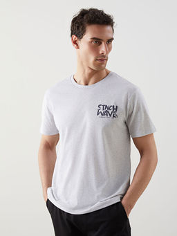 Bisiklet Yaka Bask?l? Penye Erkek Ti??rt