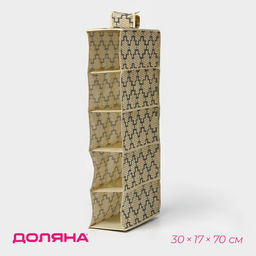 Органайзер подвесной Доляна «Гэтс», 5 отделений, 30×15×70 см, бежевый