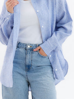 Рубашка женская MINAKU oversize в полоску, белая, голубая, размер 44