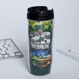 Подарочный набор 23 февраля танк, ежедневник в твердой обложке А5, 80 л, термостакан 350 мл - Artfox фото 3