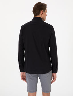 Siyah Keten G_r_n_ml_ Slim Fit Uzun Kollu G_mlek