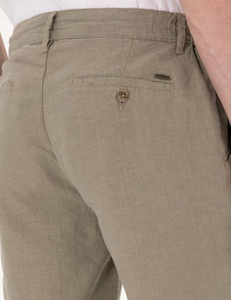 Haki Slim Fit %100 Keten Beli Lastikli Ba_c_kl_ Dokuma _ort