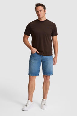 Erkek Koyu Kahverengi Regular Fit Bisiklet Yaka Basic Ti__rt