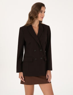 Koyu Kahverengi Regular Fit Kruvaze Ceket