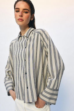 CAMISA OVERSIZE RAYAS ZW COLLECTION / Beige / Marino - Zara фото 6