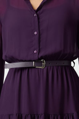TRENDYOLMILLA Mor Kemerli Etegi Belden Ac?lan Mini Astarl? Sifon Dokuma K?sl?k Elbise TWOAW25EL00180  фото 3