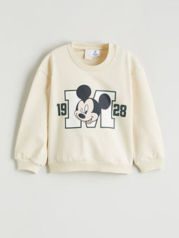 Bisiklet Yaka Uzun Kollu Mickey Mouse Bask?l? Erkek Bebek Sweatshirt ve E?ofman Alt?