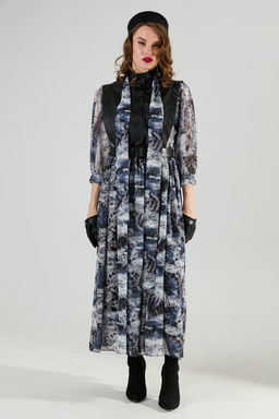 Платье NIKVA н1010-2 чёрный и серая абстракция