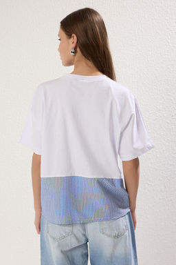 TRENDYOLMILLA Beyaz Dokuma Detayl? Regular/Normal Kal?p Orme T-Shirt TWOSS25TS00133 фото 4