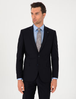 Lacivert Slim Fit %100 Y_n Mono Yaka Tak_m Elbise - Cacharel фото 3