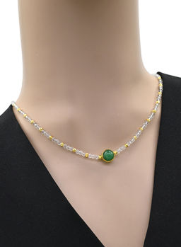 Чокер на шею из циркона с кварцем шарик 3мм цв.хрусталь, 40см