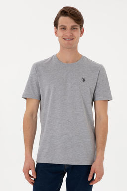 Erkek Regular Fit Bisiklet Yaka Gri Basic Ti__rt Sepette S_rpriz _ndirim