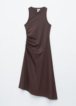 Vestido midi asim?trico con fruncido