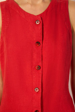 Trendyolmilla K?rm?z? %100 Keten Fitted Yelek TWOSS24YE00052 фото 3