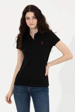 U. S. Polo Assn Женская черная базовая футболка с воротником-поло - U.s. polo assn фото 4