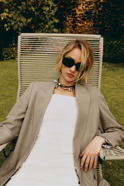 LINEN BLEND ROLL-UP SLEEVE OPEN BLAZER - Zara фото 2