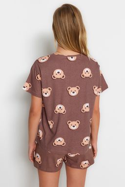 Trendyolmilla Ekru %100 Pamuklu Ay?c?kl? Sortlu Orme Pijama Tak?m? THMSS23PT00005  фото 33