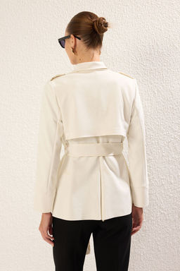 Trendyolmilla Ekru Kruvaze Suet Oversize Midi Trenckot TWOSS25TR00001 фото 5