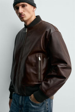 WAXED LEATHER BOMBER JACKET