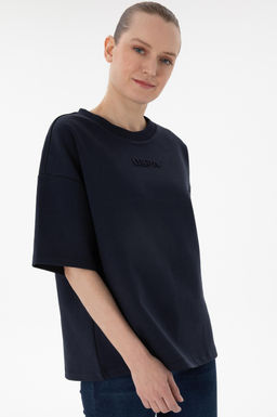 Kad_n Lacivert Oversize Bisiklet Yaka Ti__rt