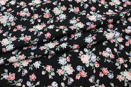 Штапель Премиум Винтажные букетики из роз на черном, 1.45м, вискоза-100%, 110гр/м.кв - Купава фото 4