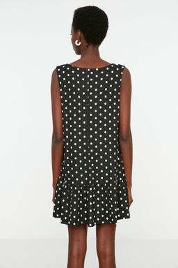 TRENDYOLMILLA Indigo Cicek Bask?l? S?f?r Kol Volanl? Shift/Duz Mini Esnek Orme Elbise TWOSS22EL0794  фото 4
