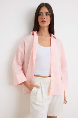 Pembe %100 Keten Rahat Gomlek TWOSS26GO00165 - Trendyolmilla фото 2