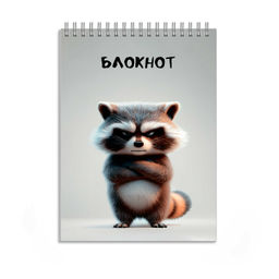 Блокнот, А6, 96 л, арт. 70144 СЕРДИТЫЙ ЕНОТ / Блок - белый офсет 60 г/м?, клетка, гребень по коротко