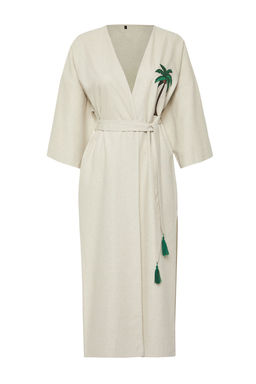 Bej Kusakl? Maxi Dokuma Nak?sl? Keten Kar?s?ml? Plaj Kimono&Kaftan TBESS20KM0051 - Trendyolmilla фото 12