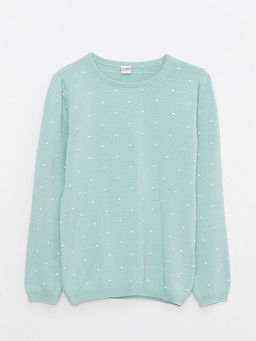 Bisiklet Yaka Puantiyeli Uzun Kollu K?z ?ocuk Triko Kazak