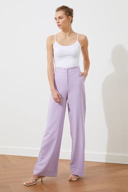 TRENDYOLMILLA Lila Wide Leg/Genis Paca Dokuma Kumas Pantolon TWOSS19ST0179  фото 7