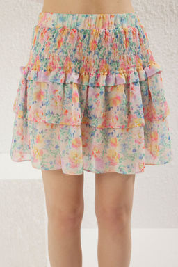 TRENDYOLMILLA Cok Renkli Cicek Desenli F?rf?rl? Mini Boy Dokuma Sifon Etek TWOSS25ET00103 фото 2