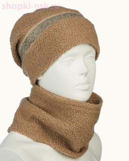 Тедди полоска Комплект женский флис (колпак+снуд) (56-58)