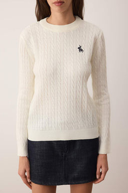 Ekru At Nak?sl? Sac Orgu Ince Triko Kazak TWOAW26KZ00122 - Trendyolmilla фото 3