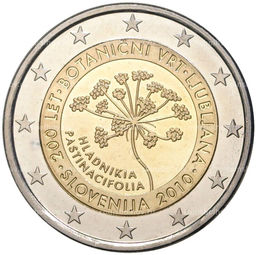 Монета 2 евро 2010 года Словения 200 лет Ботаническому саду Любляны