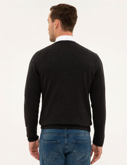 Antrasit Melanj Slim Fit V Yaka Basic Triko Kazak - Pierre cardin фото 4