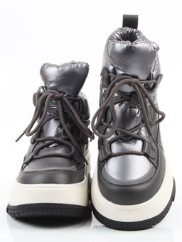 04-WG039-1M GRAY Ботинки зимние женские (натуральная кожа, курточная ткань, 100% шерсть)