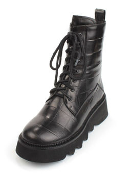 01-C1110-1 BLACK Ботинки демисезонные женские (натуральная кожа, байка)
