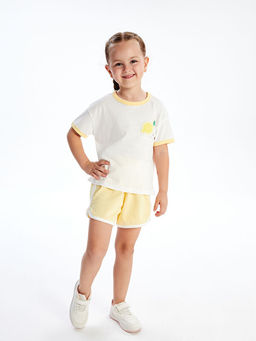 Limon Bask?l? K?z ?ocuk Ti??rt ve ?ort 2li