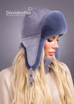 Ушанка норка трикотаж слива - Davidovfox фото 3