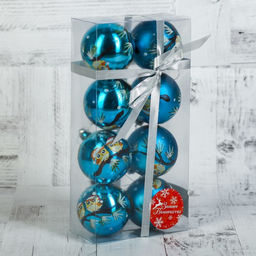 Ёлочные игрушки Совята, шары новогодние, d=6 см, набор 8 шт., голубой - Зимнее волшебство фото 2