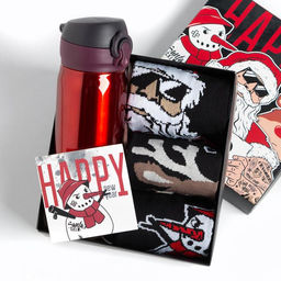 Новогодний подарочный набор термос и носки 3 пары KAFTAN Bad Santa, размер 41-44 (27-29 см)  фото 9