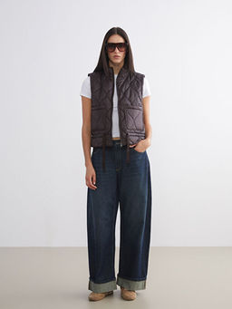 Dik Yaka Kapitone Oversize Kad?n ?i?me Yelek